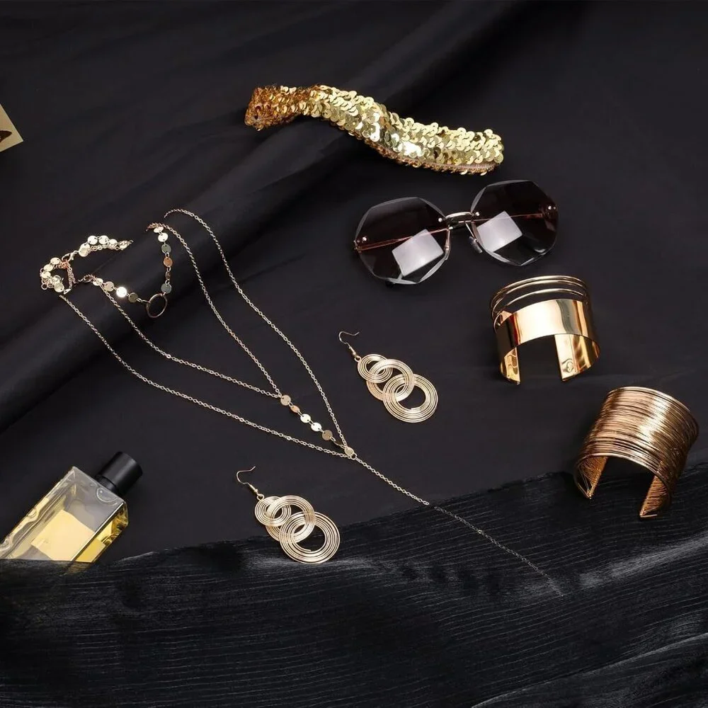 70s Disco Accessories Set Women's Gold Costume Jewelry Party Supplies